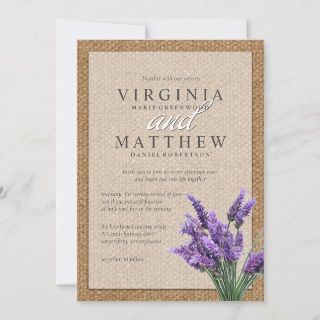 RUSTISCHE LAVENDER WEDING INVITATION EINLADUNG (Vorderseite)