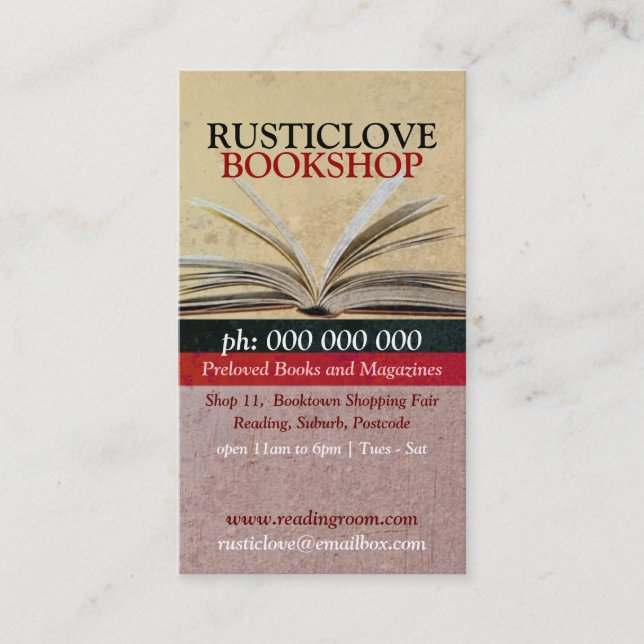 Rustische Liebe BuchShop Literaturkarte Visitenkarte (Vorderseite)