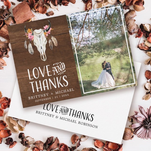 Rustische Liebe dank Antler Dark Wood Dankeschön K Dankeskarte (Von Creator hochgeladen)