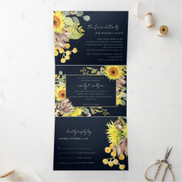RUSTISCHE NAVY SUNFLOWER EUCALYPTUS FLUSSBREITE DREIFACH GEFALTETE EINLADUNG