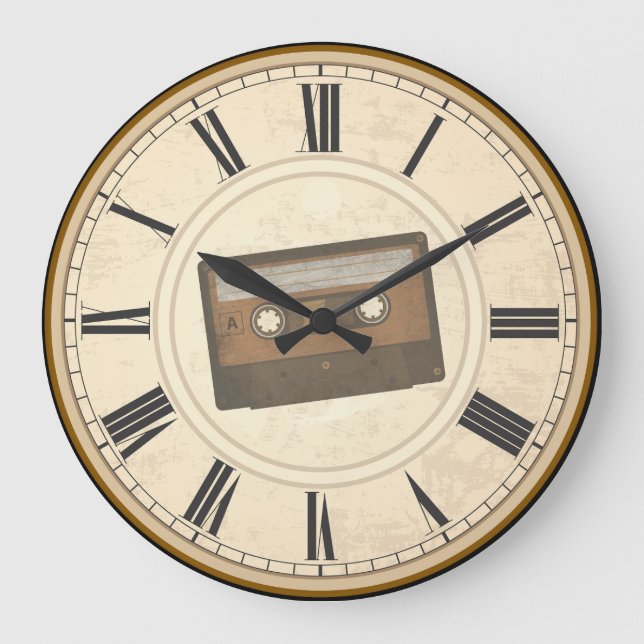 RUSTISCHE RÖMISCHE ZAHLEN EINZIGARTIGE CASSETTE-TA GROßE WANDUHR (Vorderseite)