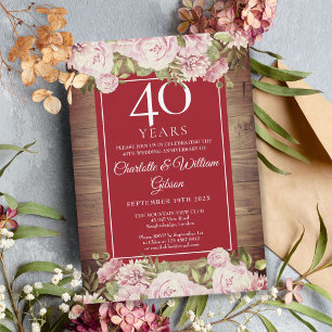 Rustische Rose 40 Jahre alt Einladung