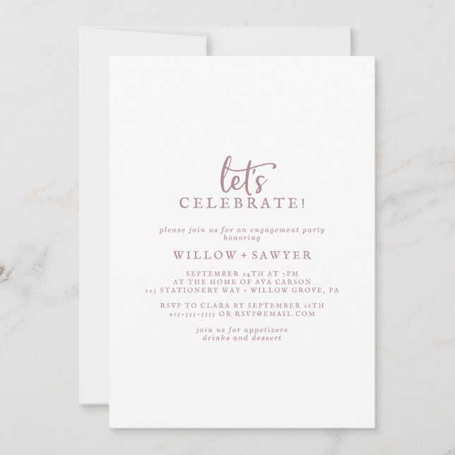 Rustische Rose Gold Script Feiern lassen Einladung (Vorderseite)