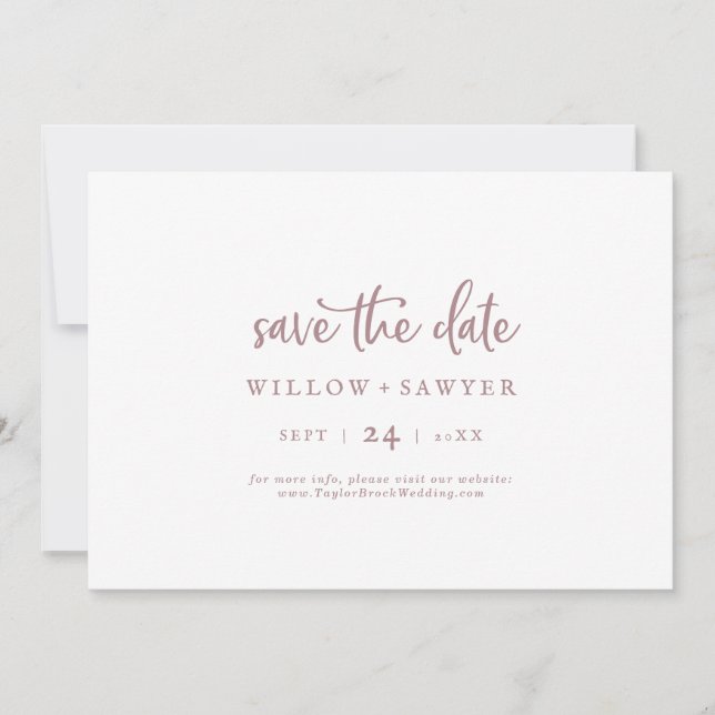Rustische Rose Gold Script Horizontal Save the Dat Save The Date (Vorderseite)