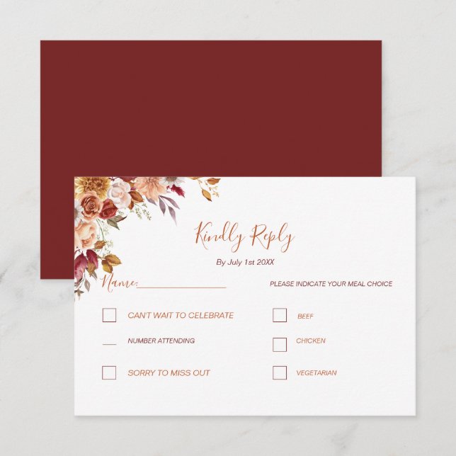 Rustische Rose und Chrysanthemum-Hochzeit im Herbs RSVP Karte (Vorne/Hinten)
