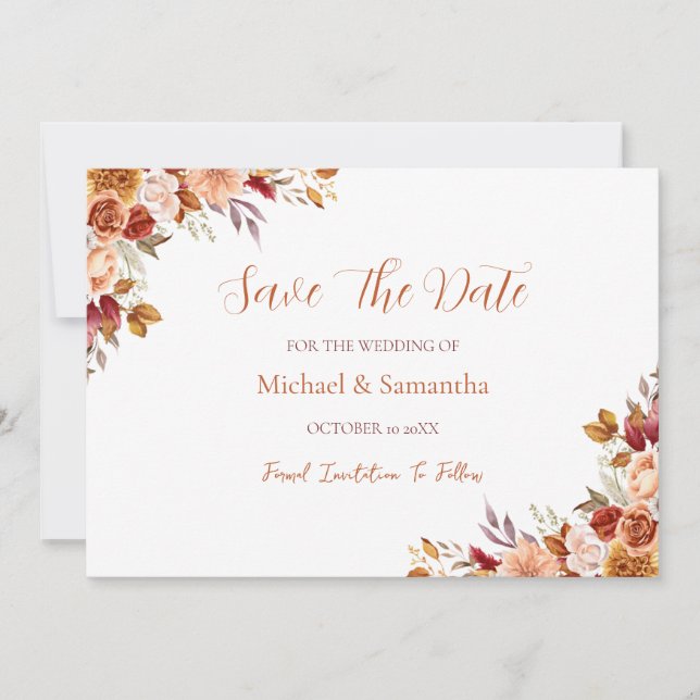 Rustische Rose und Chrysanthemum-Hochzeit im Herbs Save The Date (Vorderseite)