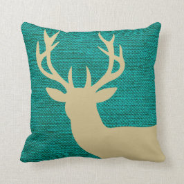 Rustische Silhouette für Hirsch auf Burlap| Türkis Kissen