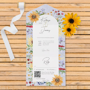 Rustische Sommer-Wildblumen Sonnenblumen Peri QR C All In One Einladung