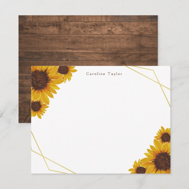 Rustische Sonnenblumen Gold Geometric Wood Persona Mitteilungskarte (Vorne/Hinten)
