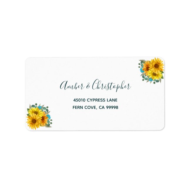 Rustische Sonnenblumen-Rose Hochzeit RSVP-Rücksend Adressaufkleber (Vorne)