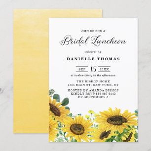 Rustische Sonnenblumen und Eukalyptus Bridal Lunch Einladung