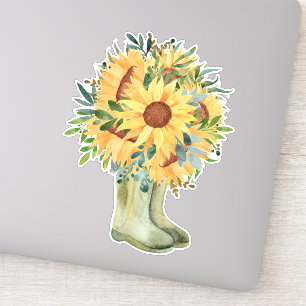 Rustische Sonnenblumen und Stiefel Aufkleber