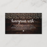 Rustische Streichleuchten, Holz, Honeymoon-Wish Begleitkarte<br><div class="desc">Das ist der moderne Rustikale Braunholz,  String Lights-Design,  Schwarzer Script-Minimalismus,  Schriftzeichen-Schriftart,  Wedding Enclosure Card. Sie können die Farben des Schriftartes ändern und Ihre Hochzeitsdetails in den entsprechenden Schriftart / Schrift hinzufügen. #TeeshaDerrick</div>