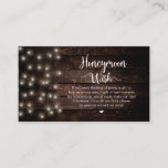 Rustische Streichleuchten, Holz, Honeymoon-Wish Begleitkarte<br><div class="desc">Das ist der moderne Rustikale Braunholz,  String Lights-Design,  Schwarzer Script-Minimalismus,  Schriftzeichen-Schriftart,  Wedding Enclosure Card. Sie können die Farben des Schriftartes ändern und Ihre Hochzeitsdetails in den entsprechenden Schriftart / Schrift hinzufügen. #TeeshaDerrick</div>