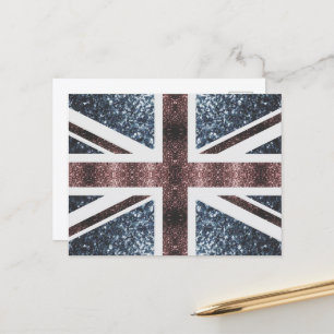 Rustische UK-Flagge rot blaue Funken glitzert Postkarte