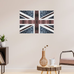 Rustische UK-Flagge rot blaue Glitzer Sterne Poster