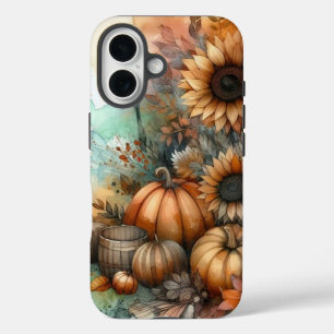 RUSTISCHE WASSERFALLSZENE MIT PUMPKINEN iPhone 16 HÜLLE