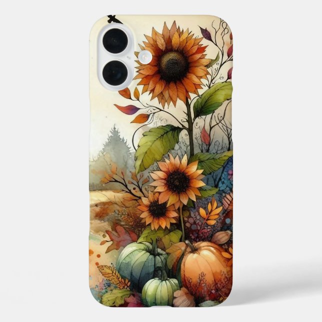 RUSTISCHE WASSERFALLSZENE MIT PUMPKINEN iPhone 16 PLUS HÜLLE (Rückseite)
