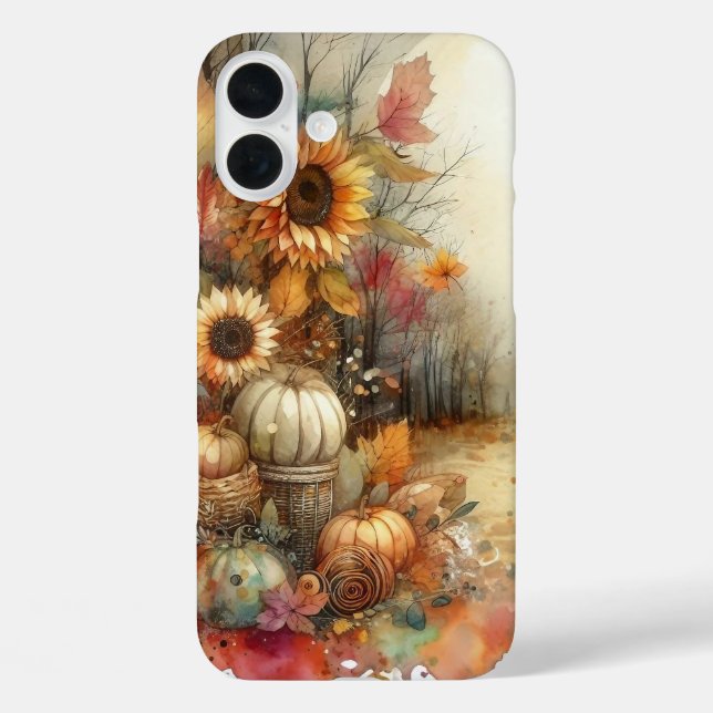 RUSTISCHE WASSERFALLSZENE MIT PUMPKINEN iPhone 16 PLUS HÜLLE (Rückseite)