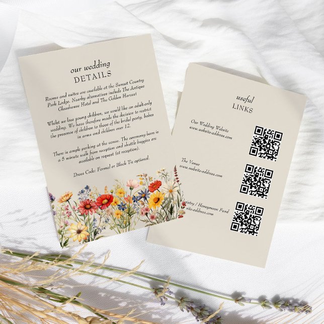 Rustische Wildblume Blumenzwiebeldetails QR-Code Begleitkarte (Wedding Details with QR Code(s) from Rustic Wildflower Wedding Collection by Darling & May
)