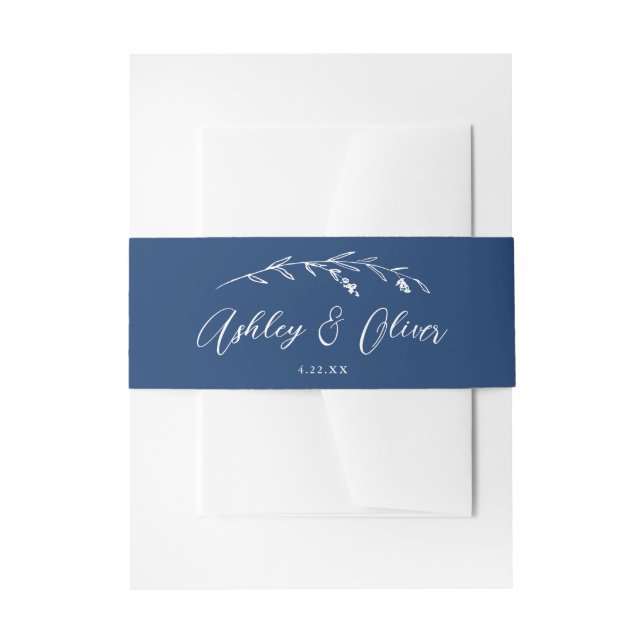 Rustische Wildblumen Script Navy Blue Wedding Einladungsbanderole (Vorderseite Beispiel)
