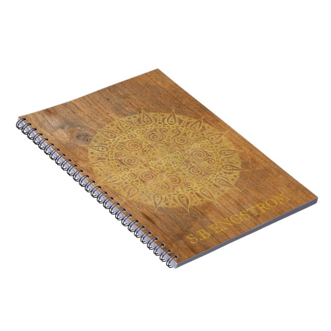 RUSTISCHES HOLZ MIT GOLDENMANDALA - NAME NOTIZBLOCK (Rechte Seite)