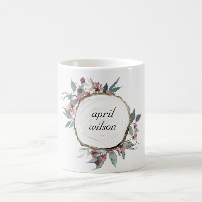 RUSTISCHES HOLZSLICE WILD PINK FLORAL EUCALYPTUS KAFFEETASSE (Mittel)