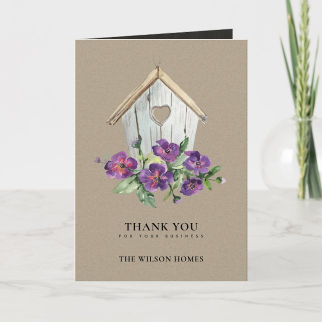 RUSTISCHES KRAFT FLORAL BIRDHOUSE REALTOR ECHTES A DANKESKARTE (Vorderseite)