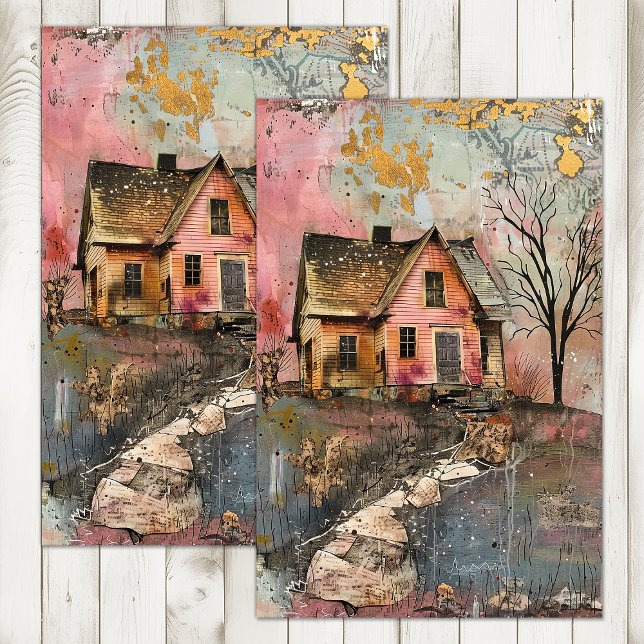 RUSTISCHES LANDWIRTSCHAFTLICHES GEMISCHTES MEDIA A SEIDENPAPIER (RUSTIC FARMHOUSE MIXED MEDIA ART DECOUPAGE TISSUE PAPER)