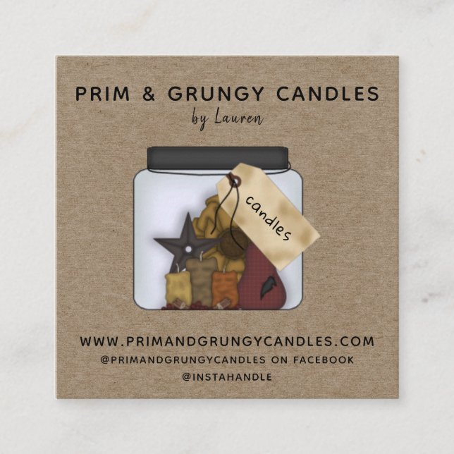 RUSTISCHES PRIMITIVES LAND GRUBBY CANDLE QUADRATISCHE VISITENKARTE (Vorderseite)