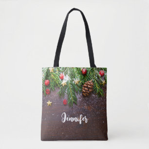 Rustisches Weihnachtstablett mit Kiefer & Schnee Tasche