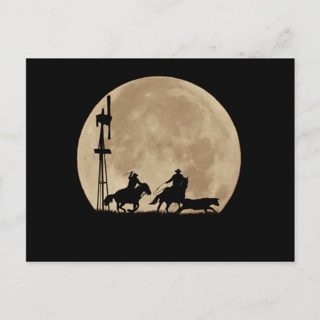 Rustlers Moon Cattle and Cowboys Team Roping Postkarte (Vorderseite)