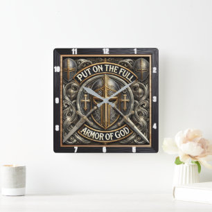 Rüstung Gott Faith Cross Quadratische Wanduhr