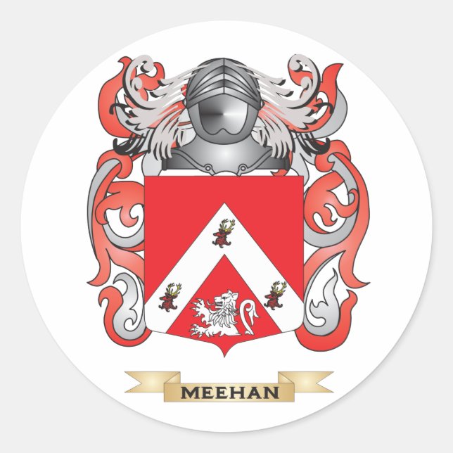 Rüstungsmütze aus Meehan (Familienwappen) Runder Aufkleber (Vorderseite)