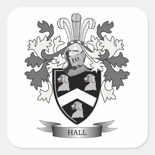 Rüstungsüberzug im Hall-Familienwappen Quadratischer Aufkleber (Vorderseite)