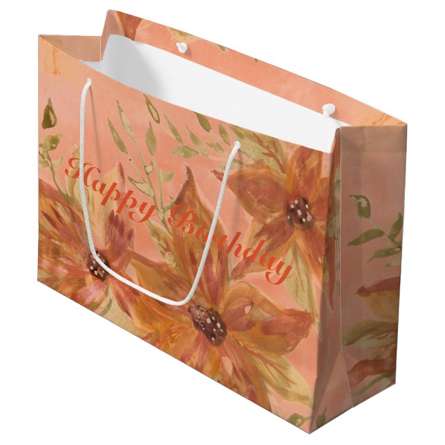 Rusty Browns mit Korallen und Orange Große Geschenktüte (Vorderseite Schrägansicht)