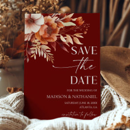 Rusty Burgundy Brown Blumengarten Hochzeit Save The Date