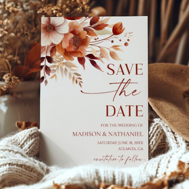 Rusty Burgundy Brown Blumengarten Hochzeit Save The Date (Von Creator hochgeladen)