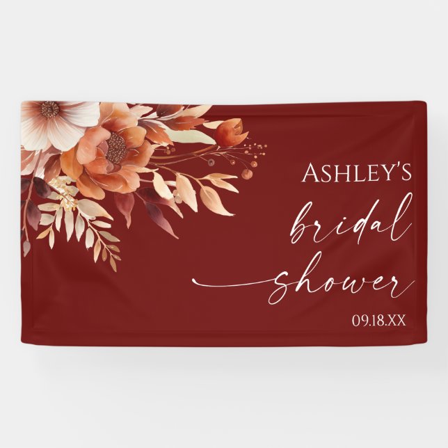 Rusty Burgundy Brown Floral Blume Brautparty Banner (Horizontal)