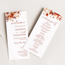 Rusty Burgundy Brown Floral Blume Wedding Programm