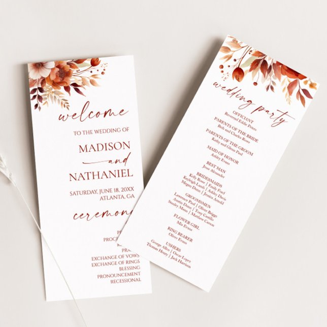 Rusty Burgundy Brown Floral Blume Wedding Programm (Von Creator hochgeladen)
