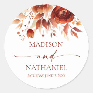 Rusty Burgundy Brown Floral Blume Wedding Runder Aufkleber