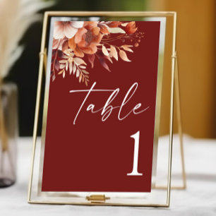 Rusty Burgundy Brown Floral Blume Wedding Tischnummer
