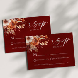 Rusty Burgundy Brown Floral Flower Garden Wedding RSVP Karte