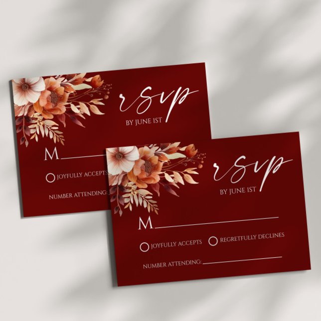 Rusty Burgundy Brown Floral Flower Garden Wedding RSVP Karte (Von Creator hochgeladen)