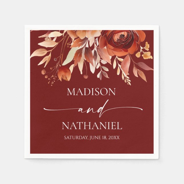 Rusty Burgundy Brown Floral Flower Wedding Serviette (Vorderseite)
