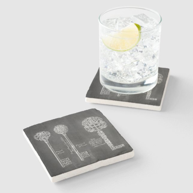 Rusty Chalkboard Viktorianische Steampunk-Skelettt Steinuntersetzer (Seitenansicht)