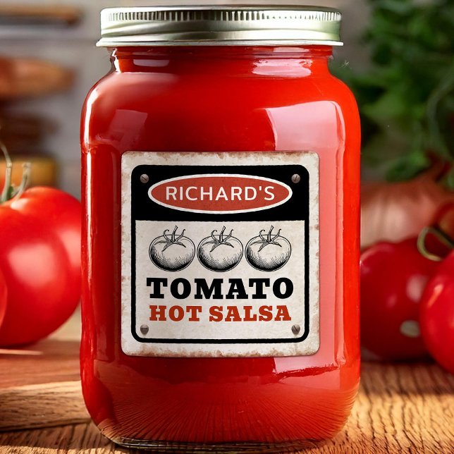 Rusty Custom Tomato Hot Salsa mit Schrauben Quadratischer Aufkleber (Von Creator hochgeladen)