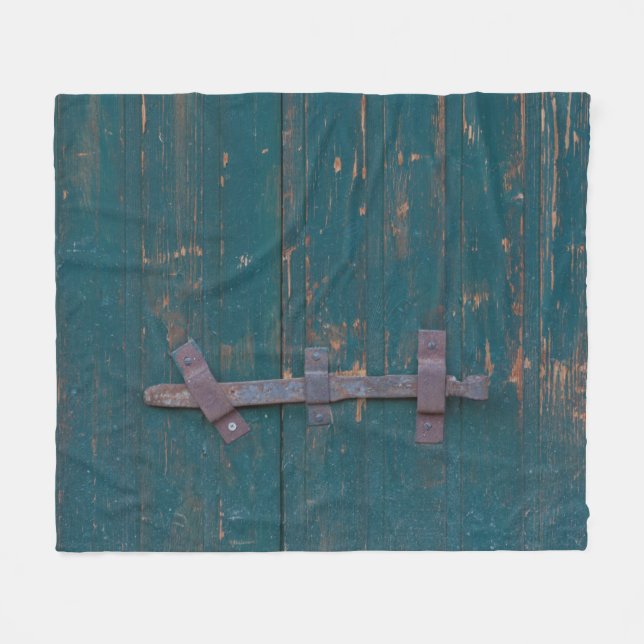 Rusty Door Riegel an der grünen Tür Fleecedecke (Vorderseite (Horizontal))