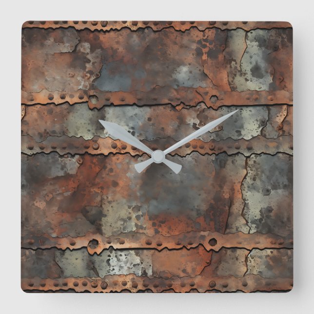 Rusty Eisen Wall Clock Quadratische Wanduhr (Vorderseite)